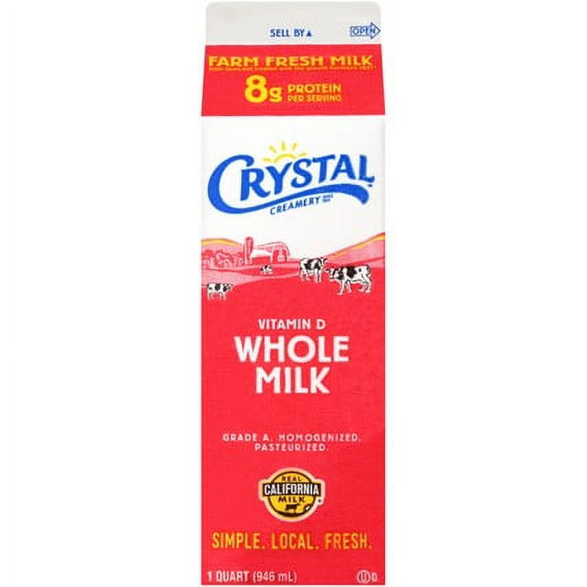 Crystal Creamery 100% California Whole Milk Vitamin D Paper Carton Quart, 32 fl oz (Refrigerated)