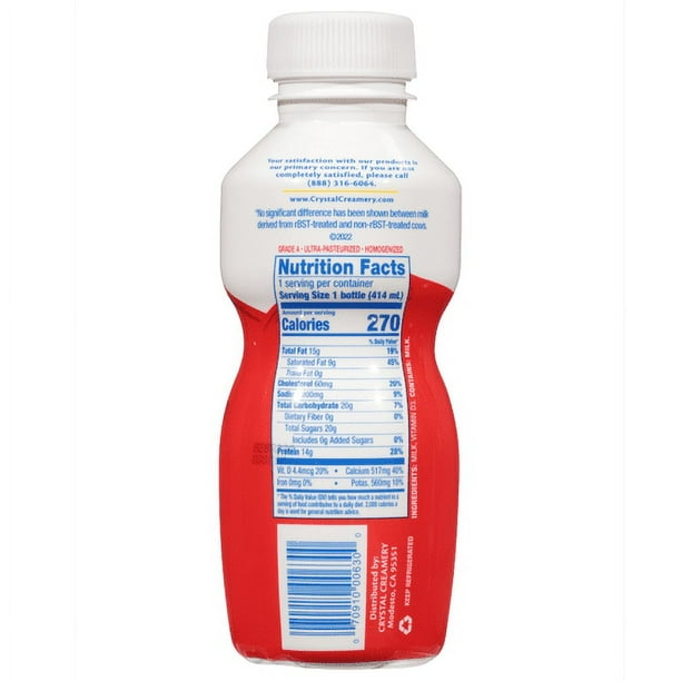 Crystal Creamery, Real California Milk, Cool Cow Vitamin D Whole Milk, Plastic Bottle, 14 fl oz.