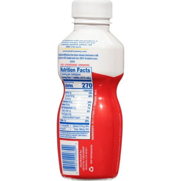 Crystal Creamery, Real California Milk, Cool Cow Vitamin D Whole Milk, Plastic Bottle, 14 fl oz.