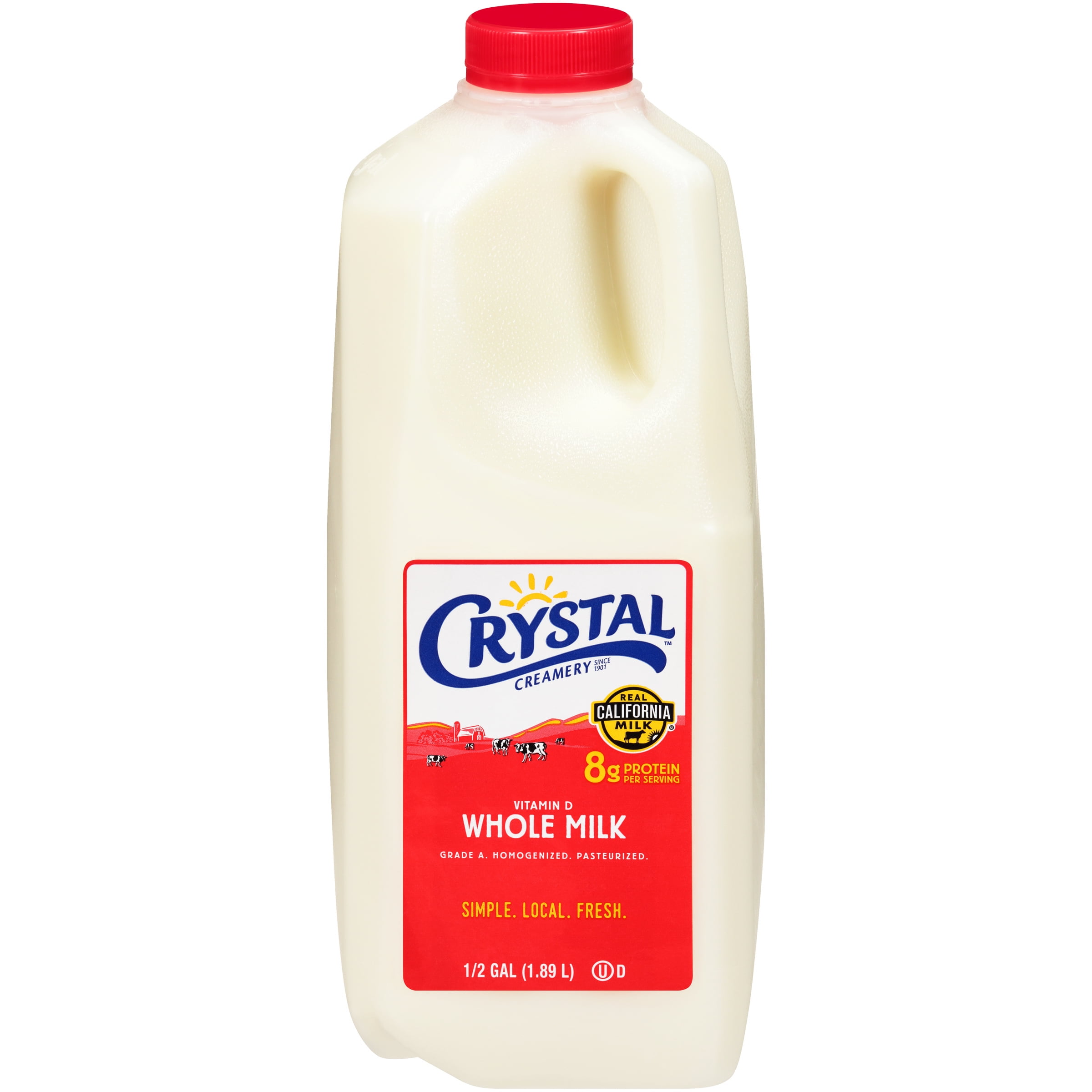 Crystal Creamery™ Real California Milk, Vitamin D Whole Milk, Gluten Free, Half Gallon Plastic Jug 64 fl oz