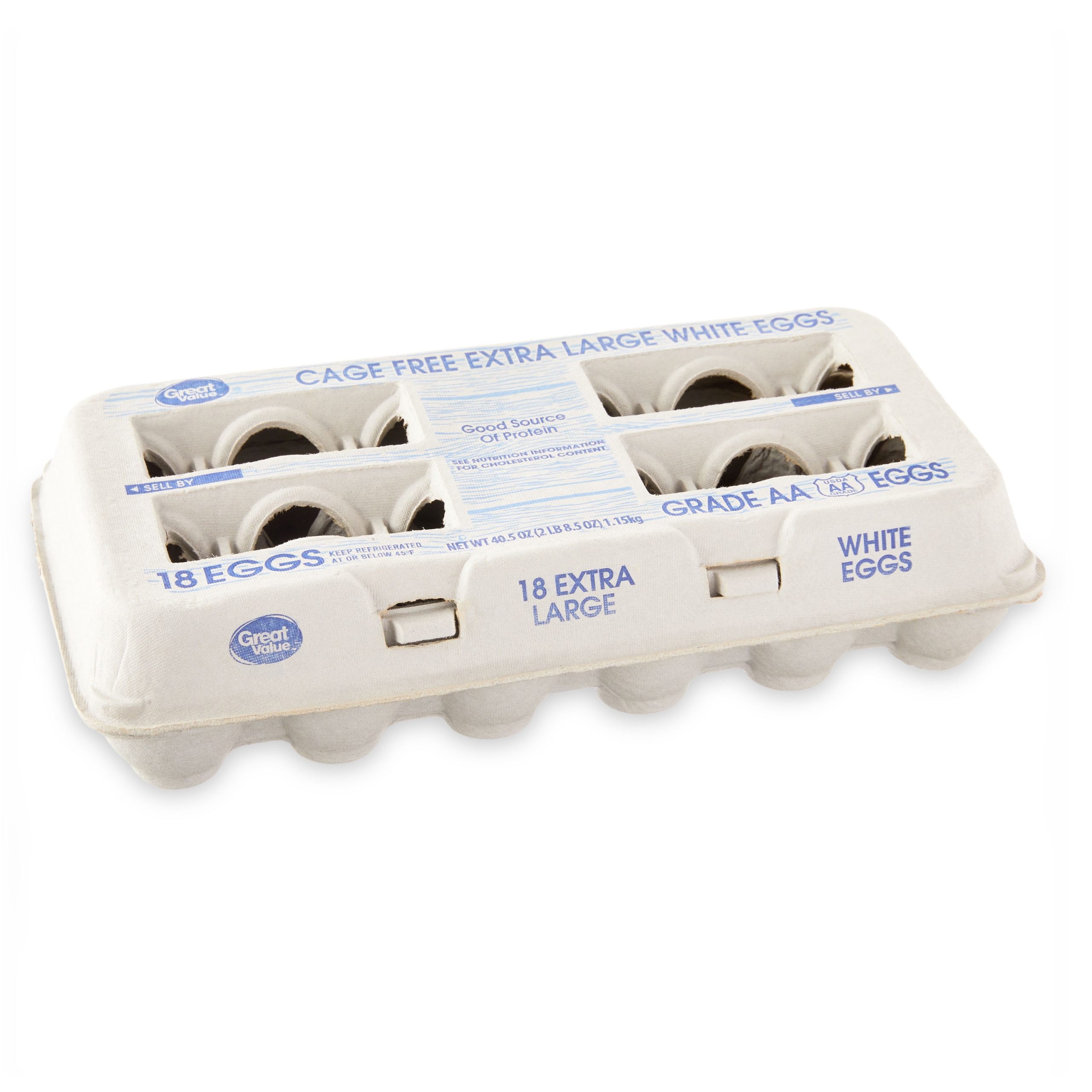 Great Value Cage-Free Grade AA Extra Large White Eggs, 18 Count