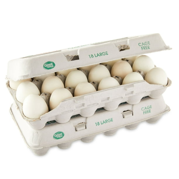 Great Value Cage-Free Grade AA Large White Eggs, 36 Count