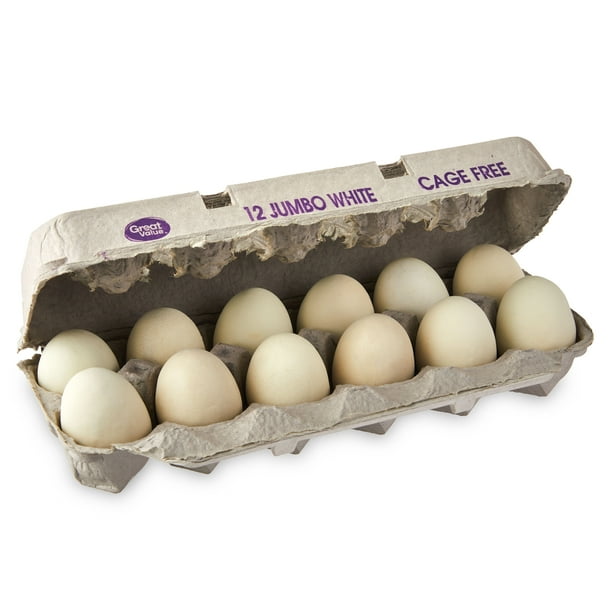 Great Value Cage-Free White Jumbo Eggs, 12 Count