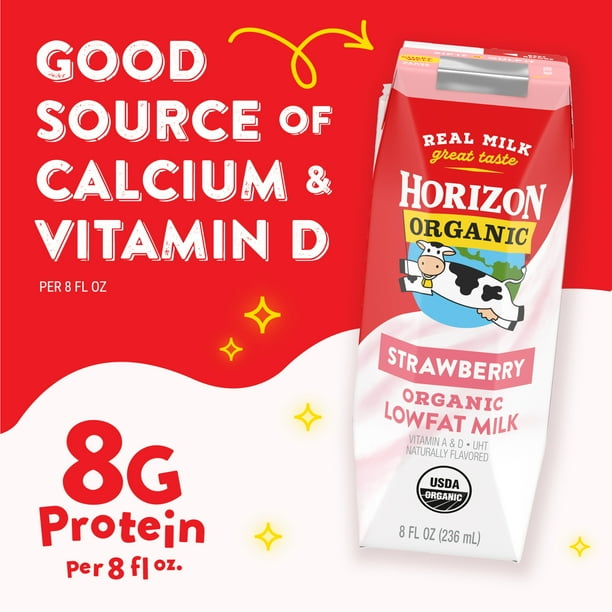 Horizon Organic Shelf-Stable 1% Low Fat Milk Boxes, Strawberry, 8 fl oz, 12 Pack