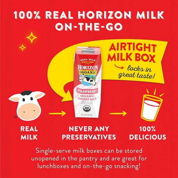 Horizon Organic Shelf-Stable 1% Low Fat Milk Boxes, Strawberry, 8 fl oz, 12 Pack