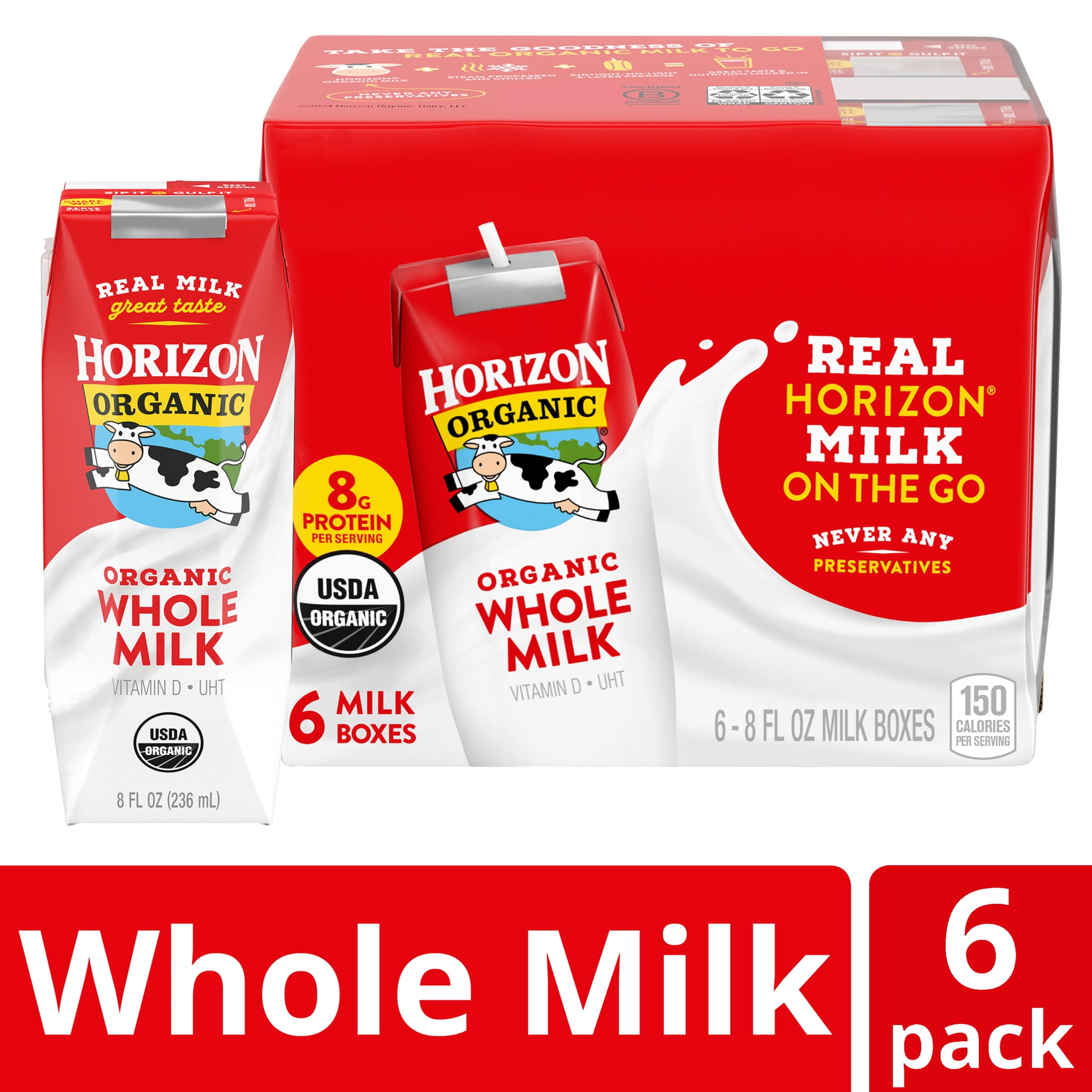 Horizon Organic Shelf-Stable Whole Milk Boxes, 8 fl oz, 6 Pack