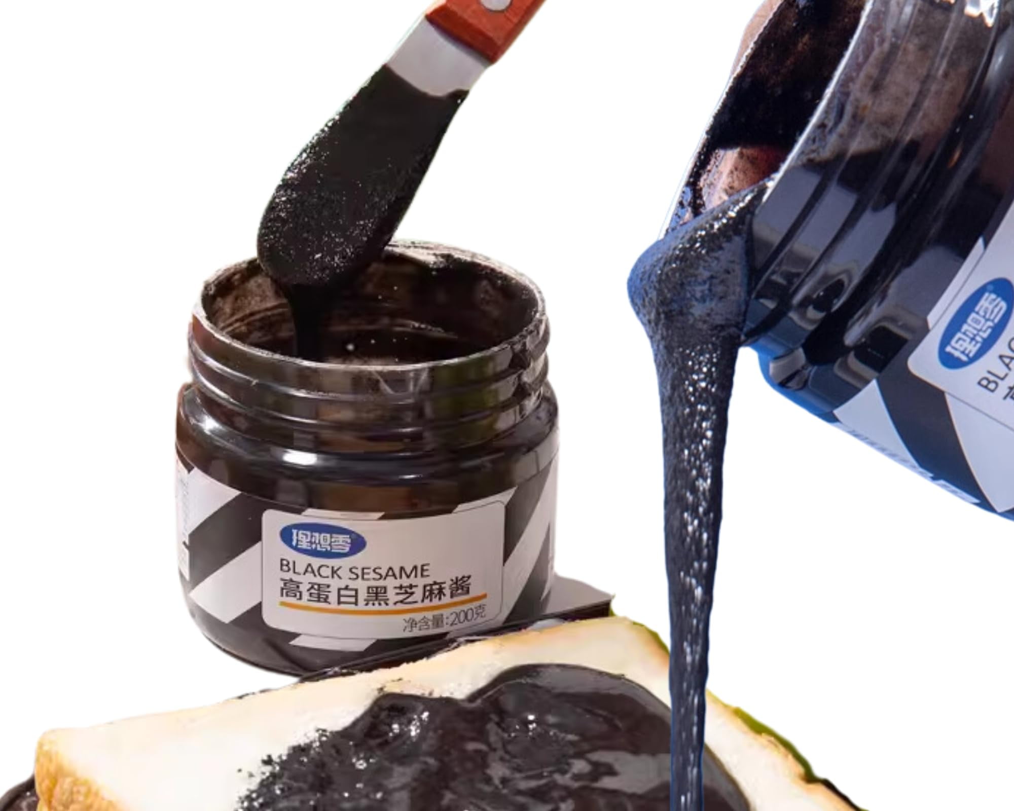 KLDSCP Black Sesame Paste Spread, Premium Ground Black Sesame Jam (7.05 oz, Pure Black Sesame)