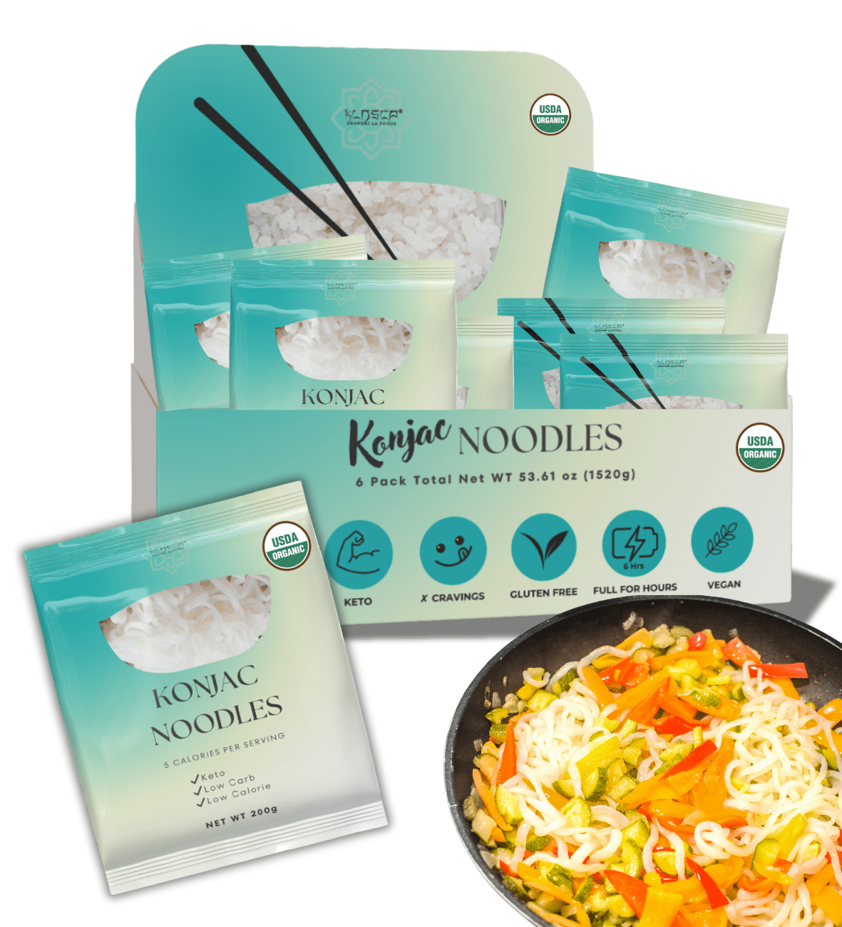 KLDSCP Shirataki Organic Konjac Noodles, Vegan, Gluten Free, 6 Count, 53.61 Oz