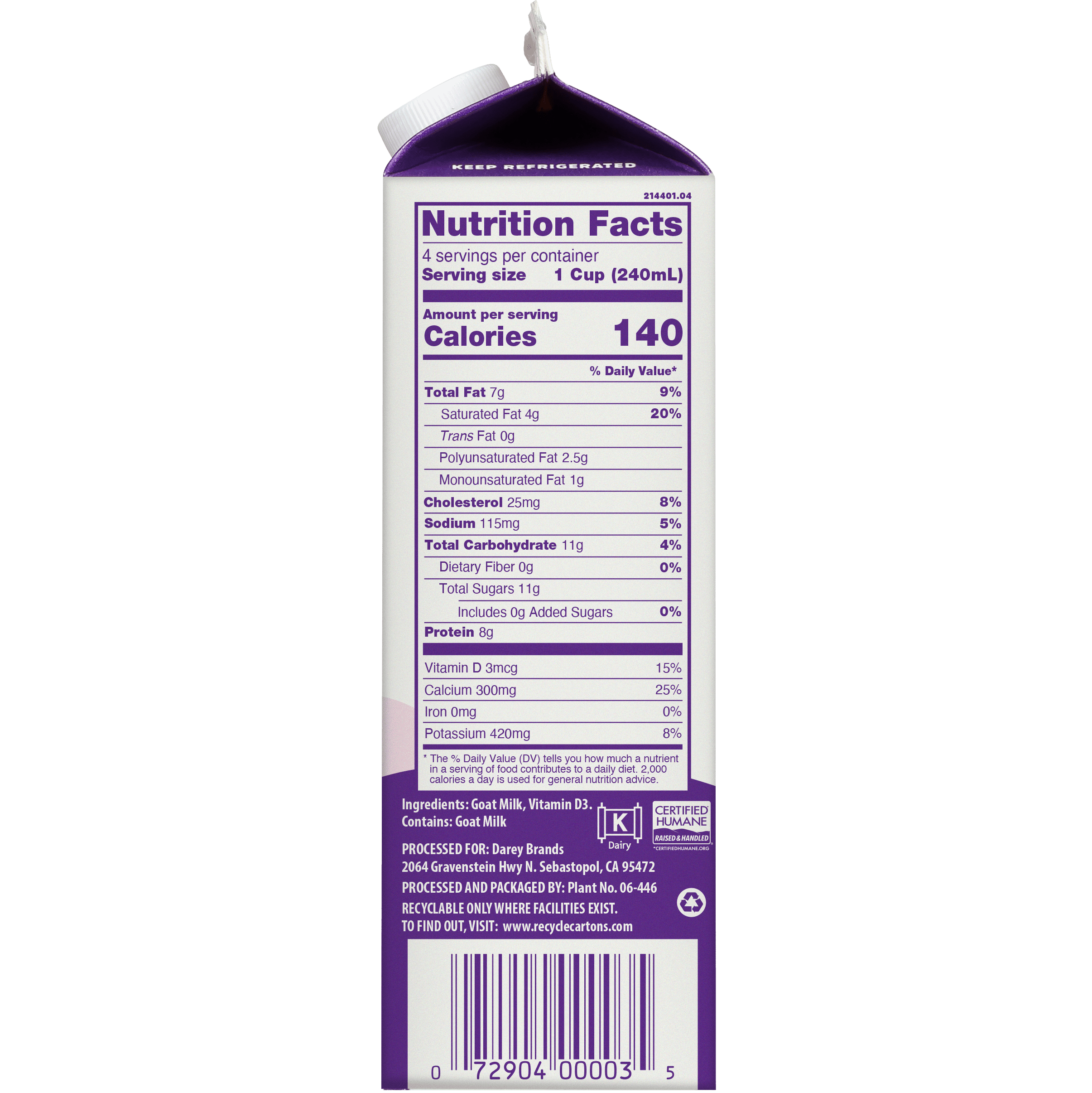 Meyenberg Fresh Whole Goat Milk, Ultra Pasteurized, 32 Fl Oz
