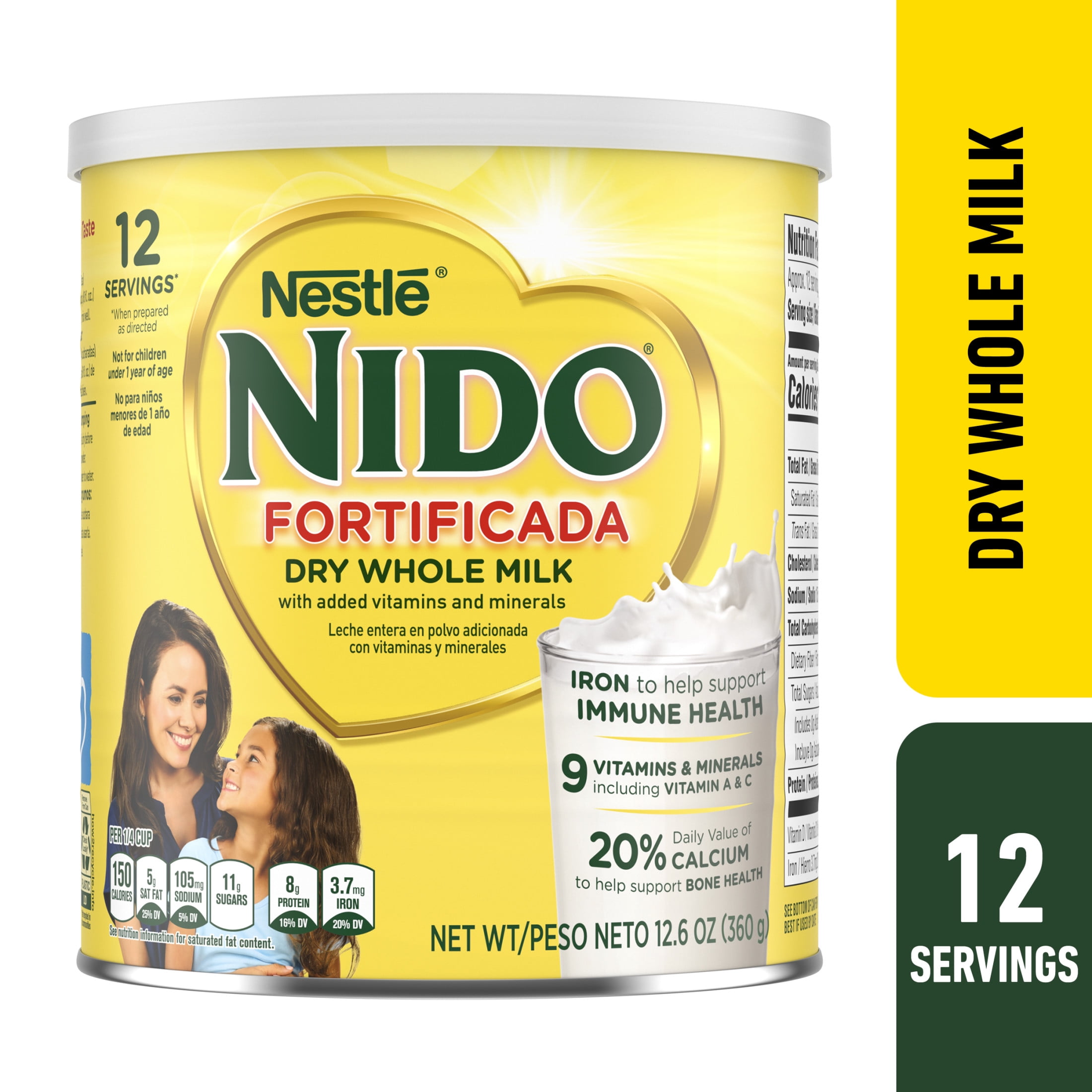 Nido Fortificada Powdered Drink Mix Dry Whole Milk Powder with Vitamins and Minerals, 12.6 oz