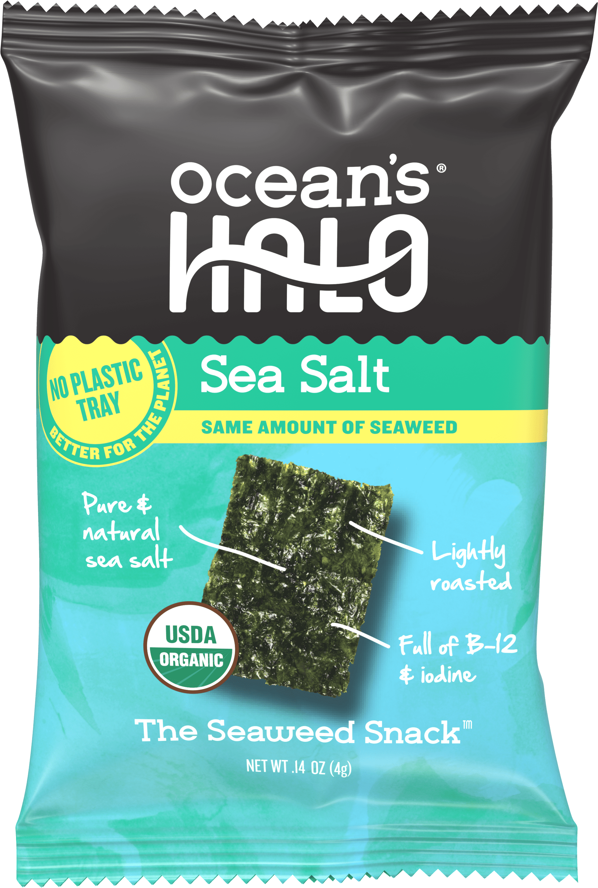 Ocean&#8217;s Halo Trayless Seaweed Snacks (Sea Salt) 1 Case of 20 Units &#8211; No Plastic Tray