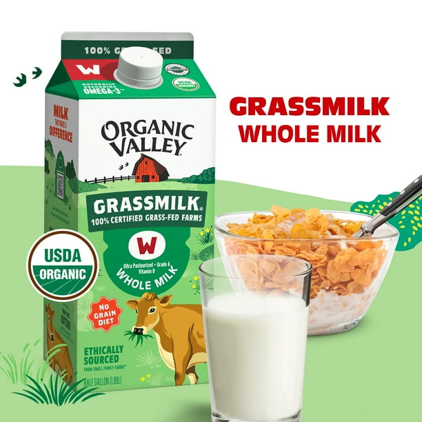 Organic Valley, Organic Whole Milk, Grassfed, Half Gallon Carton (64 oz)