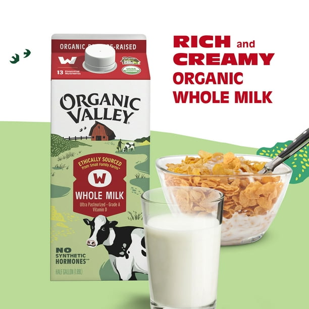 Organic Valley, Organic Whole Milk, Half Gallon Carton, 64 oz