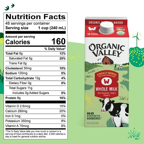 Organic Valley, Organic Whole Milk, Half Gallon Carton, 64 oz