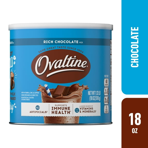 Ovaltine Rich Chocolate Drink Mix Powdered Drink Mix for Hot and Cold Milk, 18 oz