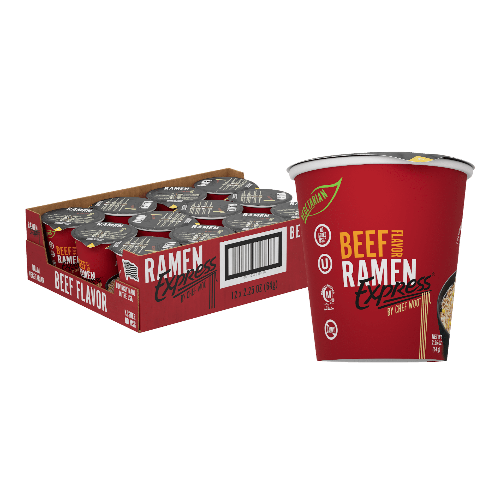 Ramen Express Beef Flavor Ramen Cup Noodle, 12 Pack, 2.25 Oz