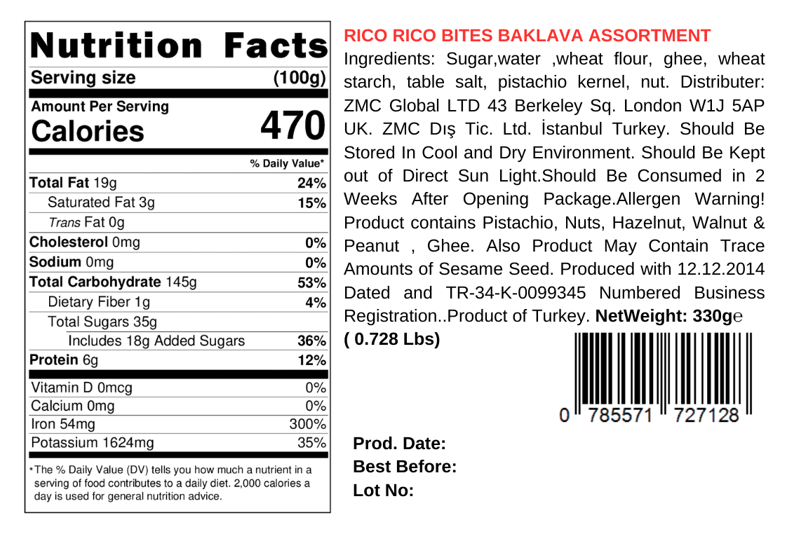 Rico Rico Bites Baklava Bakery Dessert &#8211; Assorted Filo Pastry Sweets (0.728 lbs)